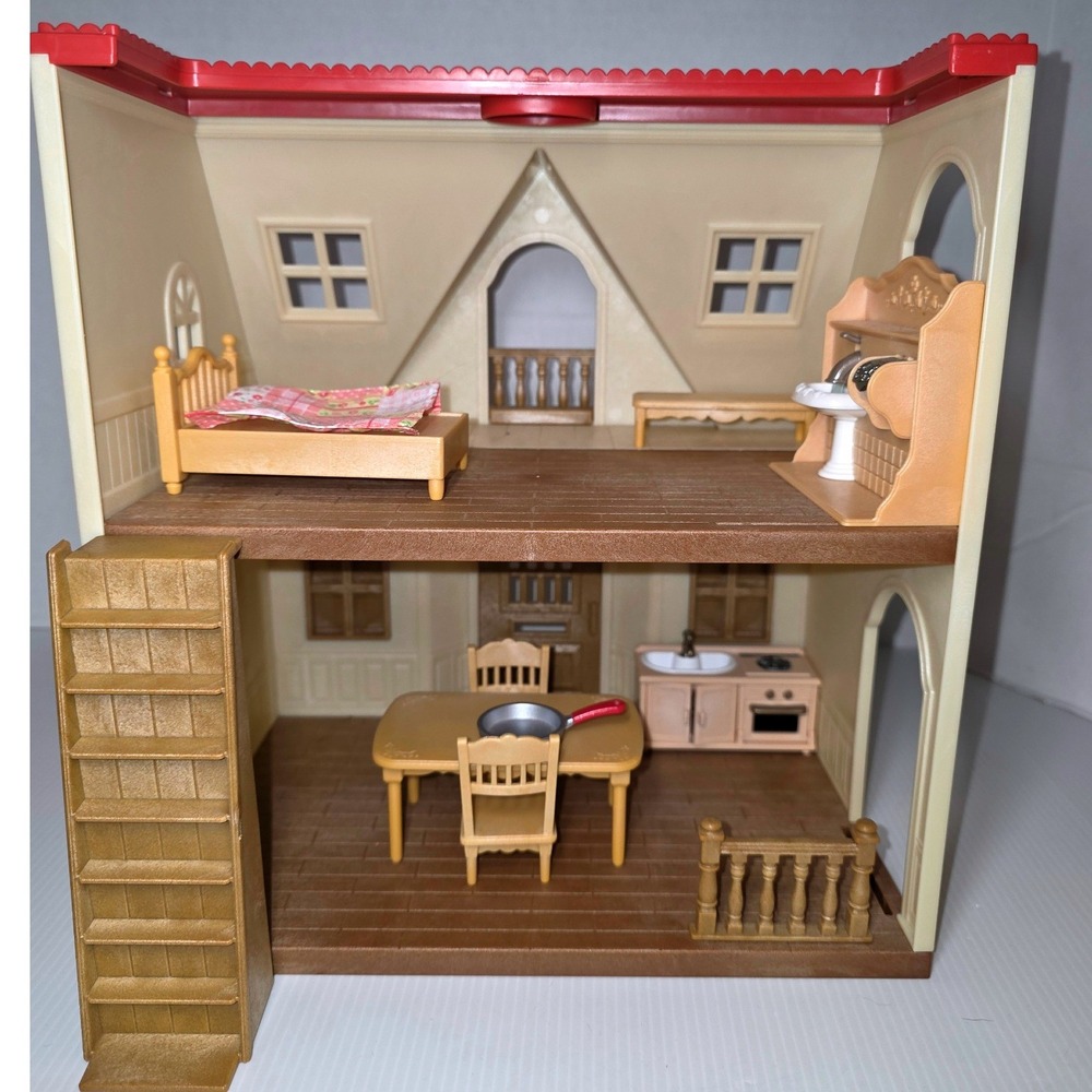 Sylvanian Families Red Roof Cozy Cottage Small Tan Red Fair Incomplete